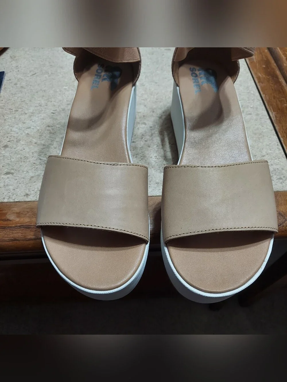 Sorel Beige Tan Cameron Platform Sandals